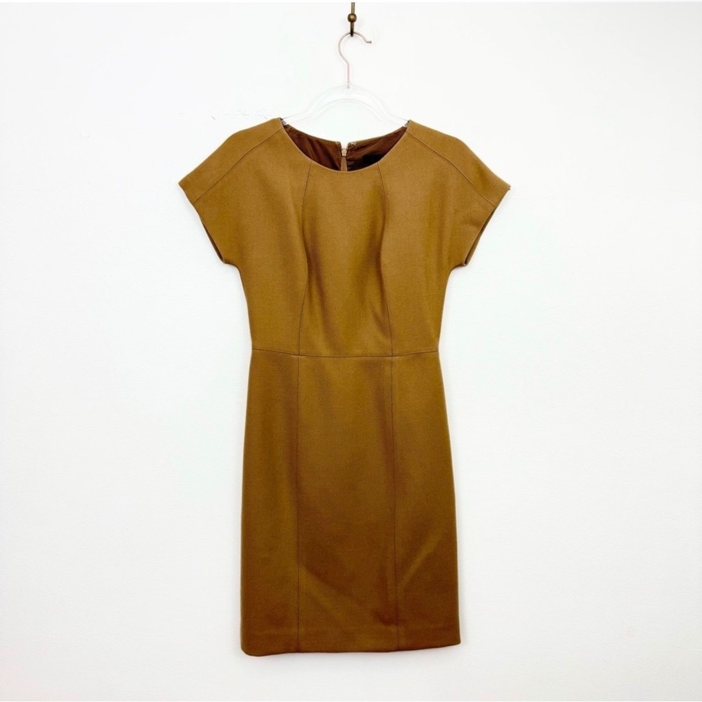 J.Crew Camel Wool Cap Sleeve Sheath Dress Size 0 Career Workwear